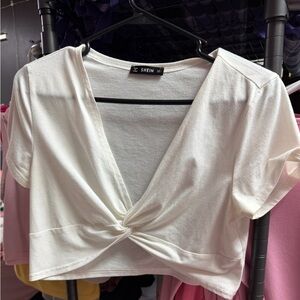SHEIN Ivory Twist Detail Crop Top